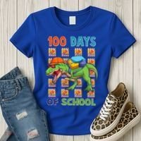 Funny 100 Days Of School Trex Dinosaur Women's T-Shirt thumb 3