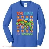 Funny 100 Days Of School Trex Dinosaur Kids Long Sleeve Shirt thumb 0