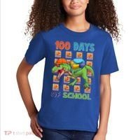 Funny 100 Days Of School Trex Dinosaur Kids T-Shirt thumb 2
