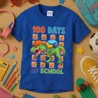 Funny 100 Days Of School Trex Dinosaur Kids T-Shirt thumb 3