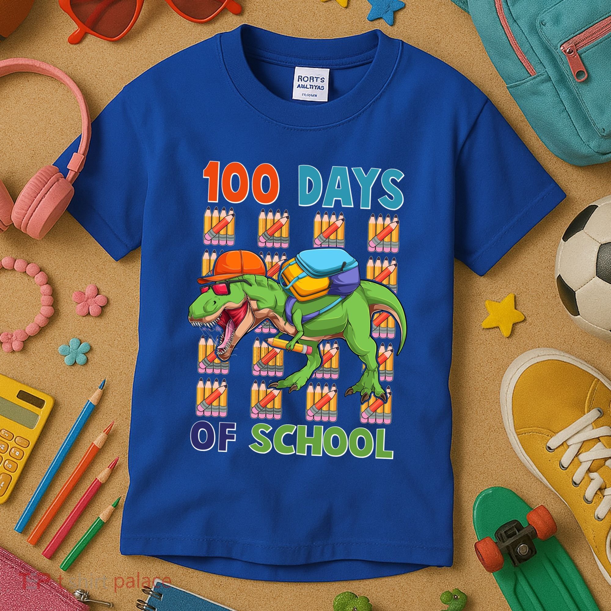 Funny 100 Days Of School Trex Dinosaur Kids T-Shirt