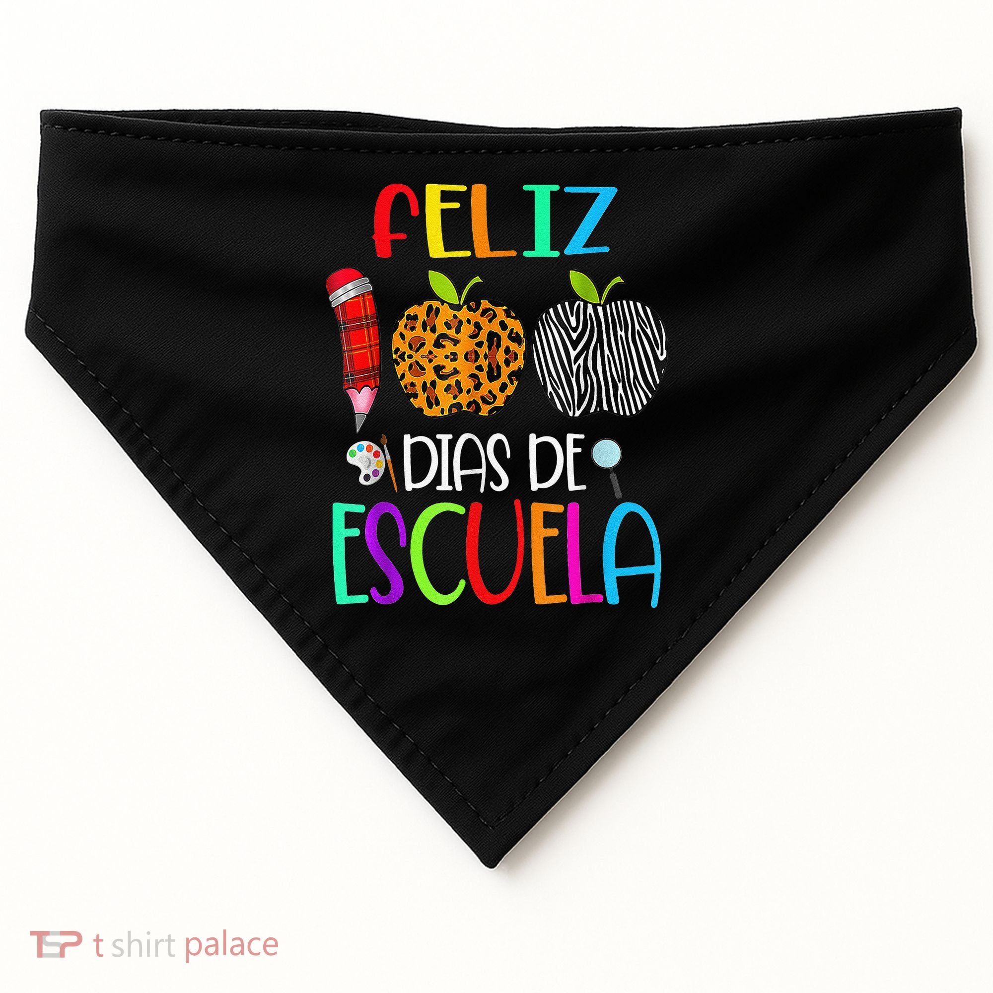 Feliz 100 Dias De Escuela Tee Spanish 100 Days Of School USA-Made Doggie Bandana
