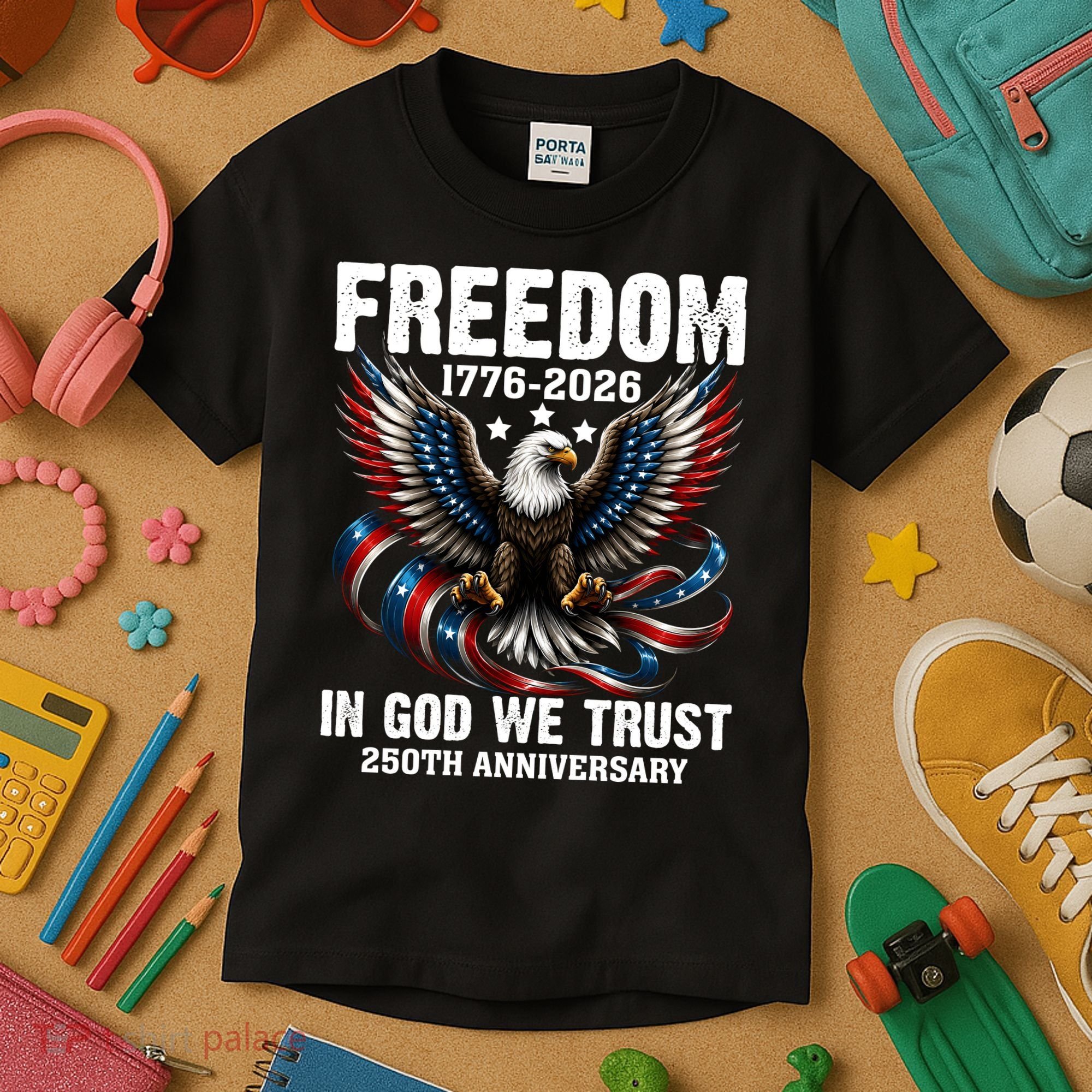 Freedom 1776-2026 In God We Trust 250th Anniversary Kids T-Shirt