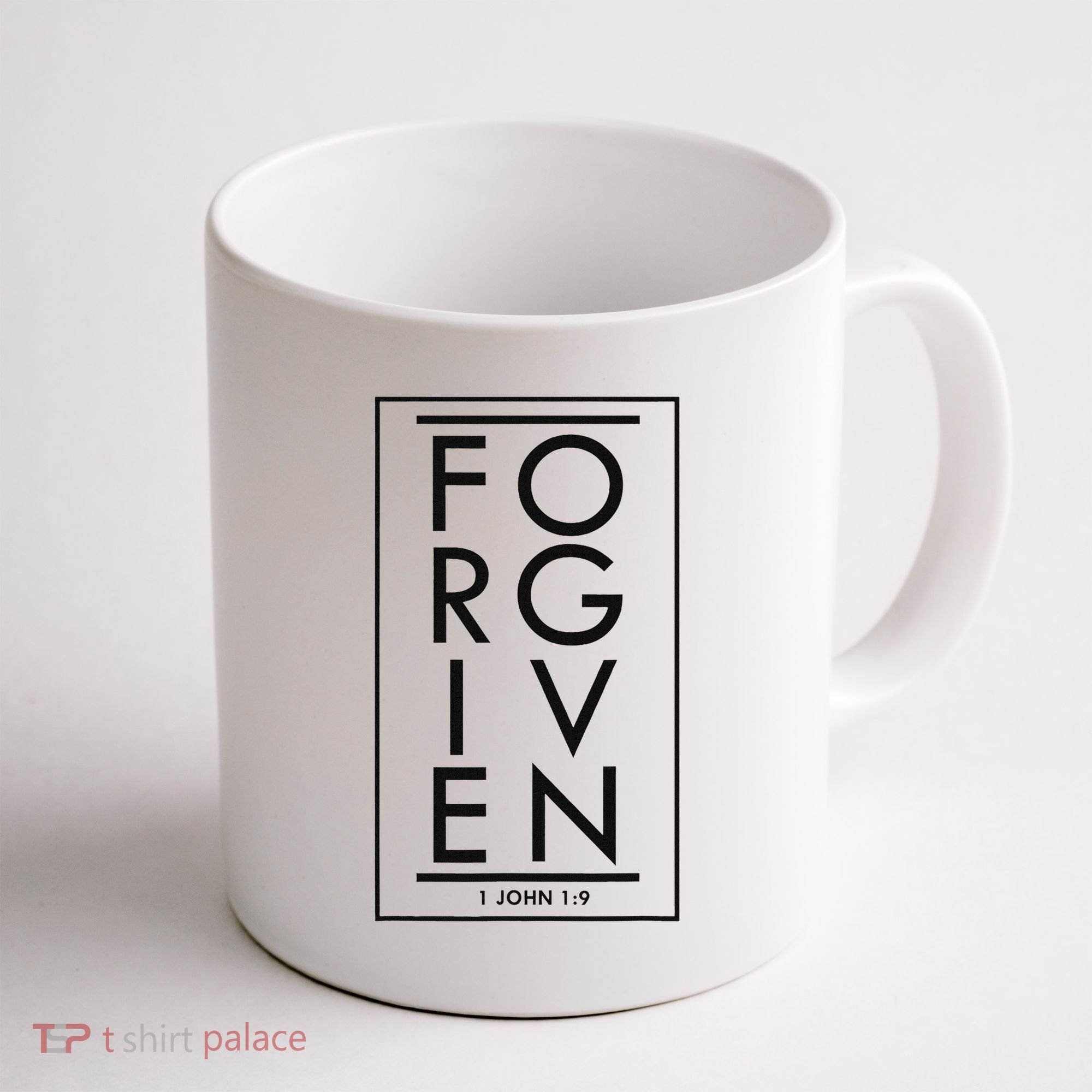 Forgiven 1 John 19 Bible Scripture Verse Christian Coffee Mug