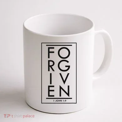 Forgiven 1 John 19 Bible Scripture Verse Christian Coffee Mug back