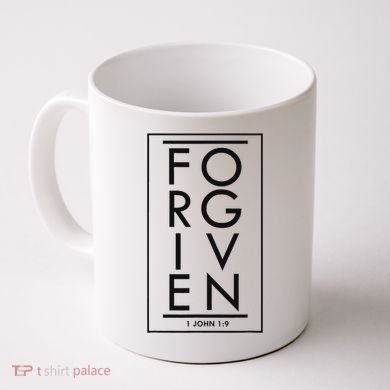 Forgiven 1 John 19 Bible Scripture Verse Christian Coffee Mug