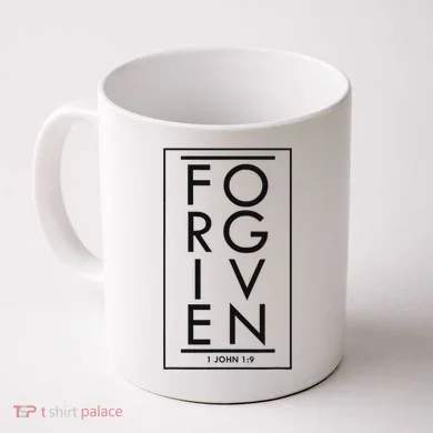 Forgiven 1 John 19 Bible Scripture Verse Christian Coffee Mug