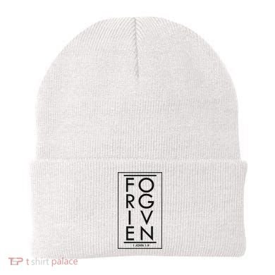 Forgiven 1 John 19 Bible Scripture Verse Christian Beanie