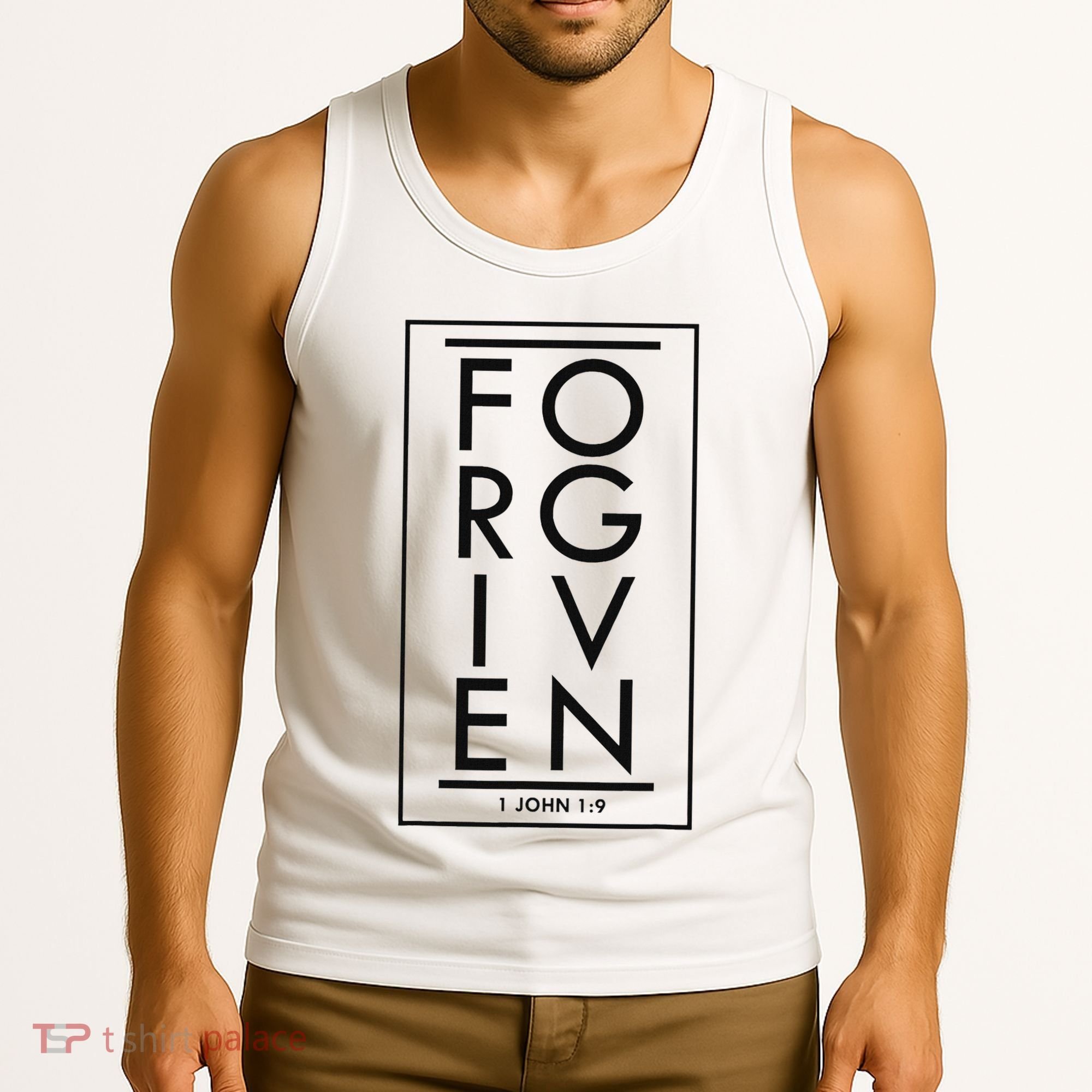 Forgiven 1 John 19 Bible Scripture Verse Christian Tank Top