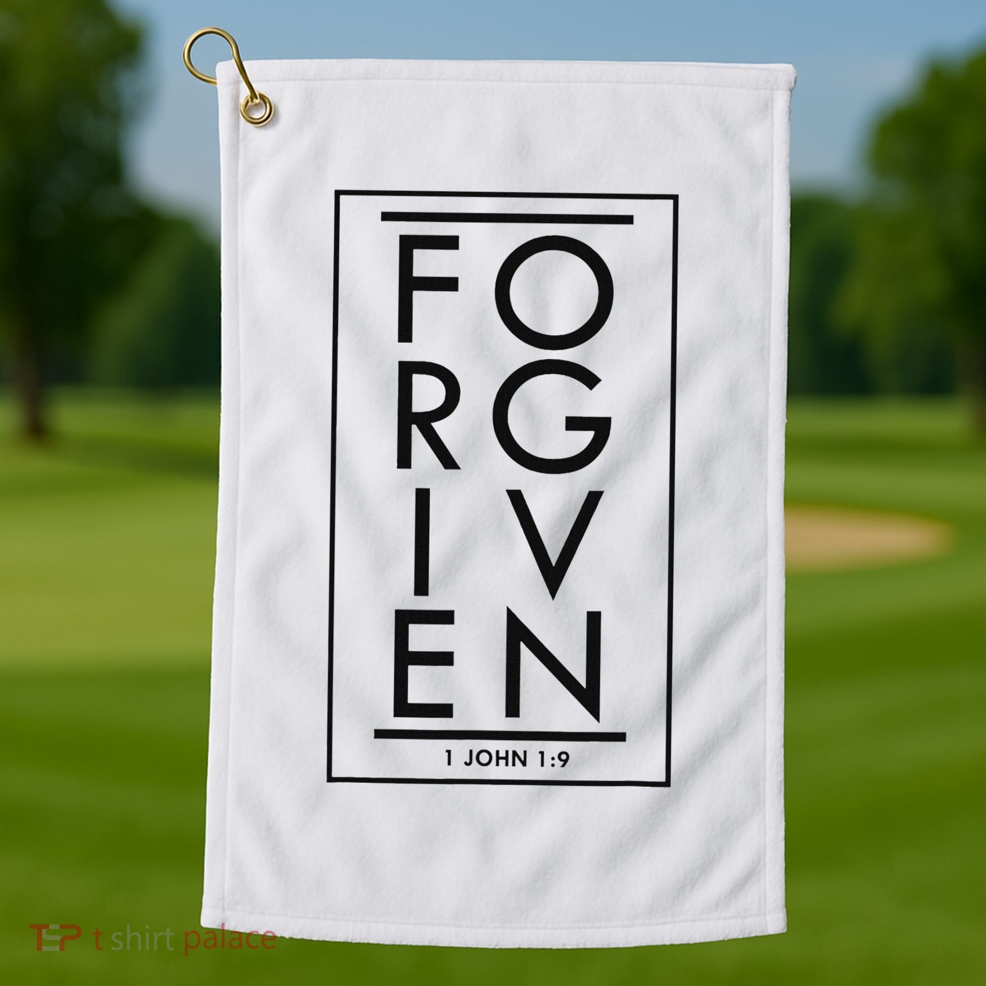 Forgiven 1 John 19 Bible Scripture Verse Christian Golf Towel