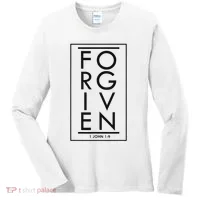 Forgiven 1 John 19 Bible Scripture Verse Christian Women's Long Sleeve Shirt thumb 0