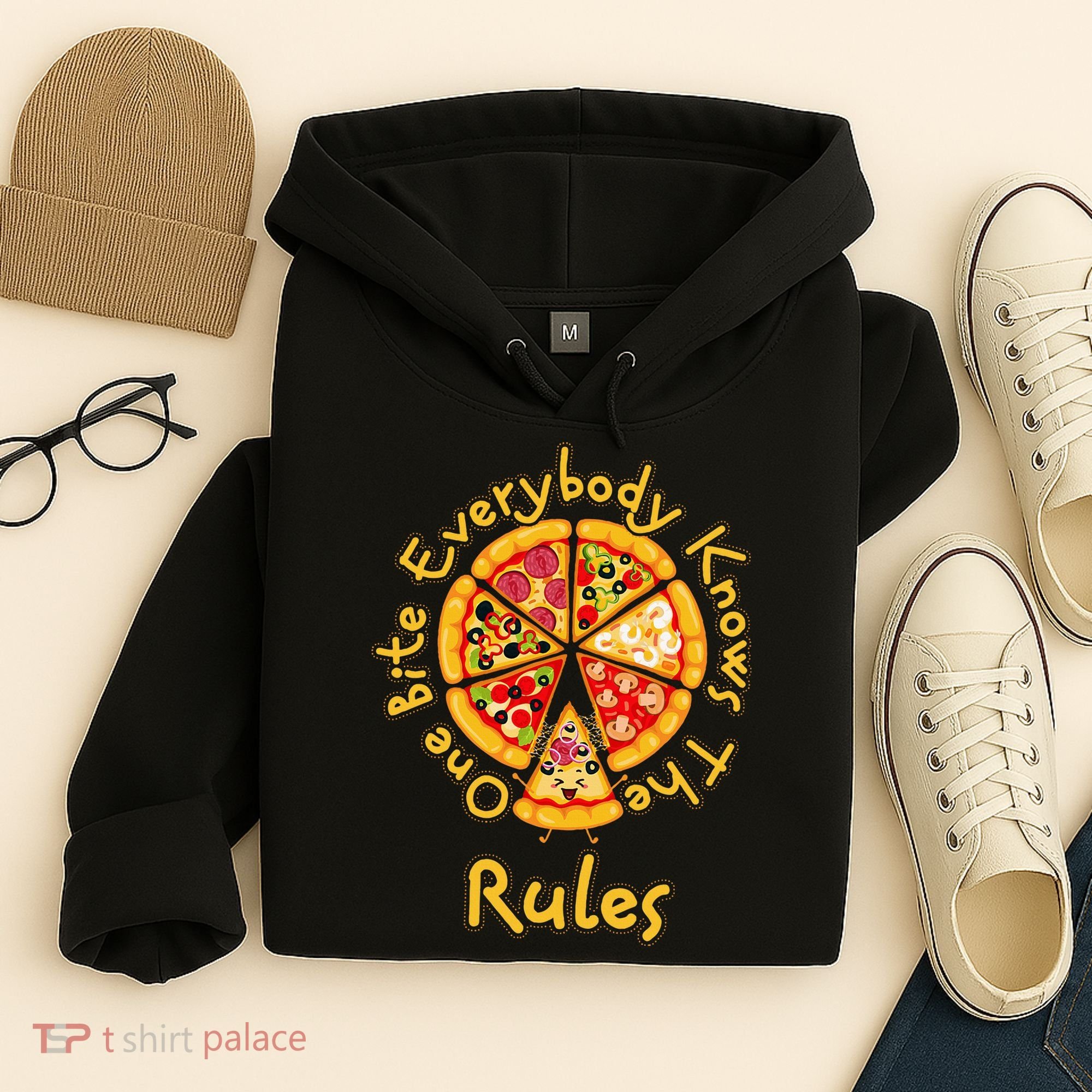 Funny 1 One Bite Everybody Knows Rules Pizza Food Lover Hoodie