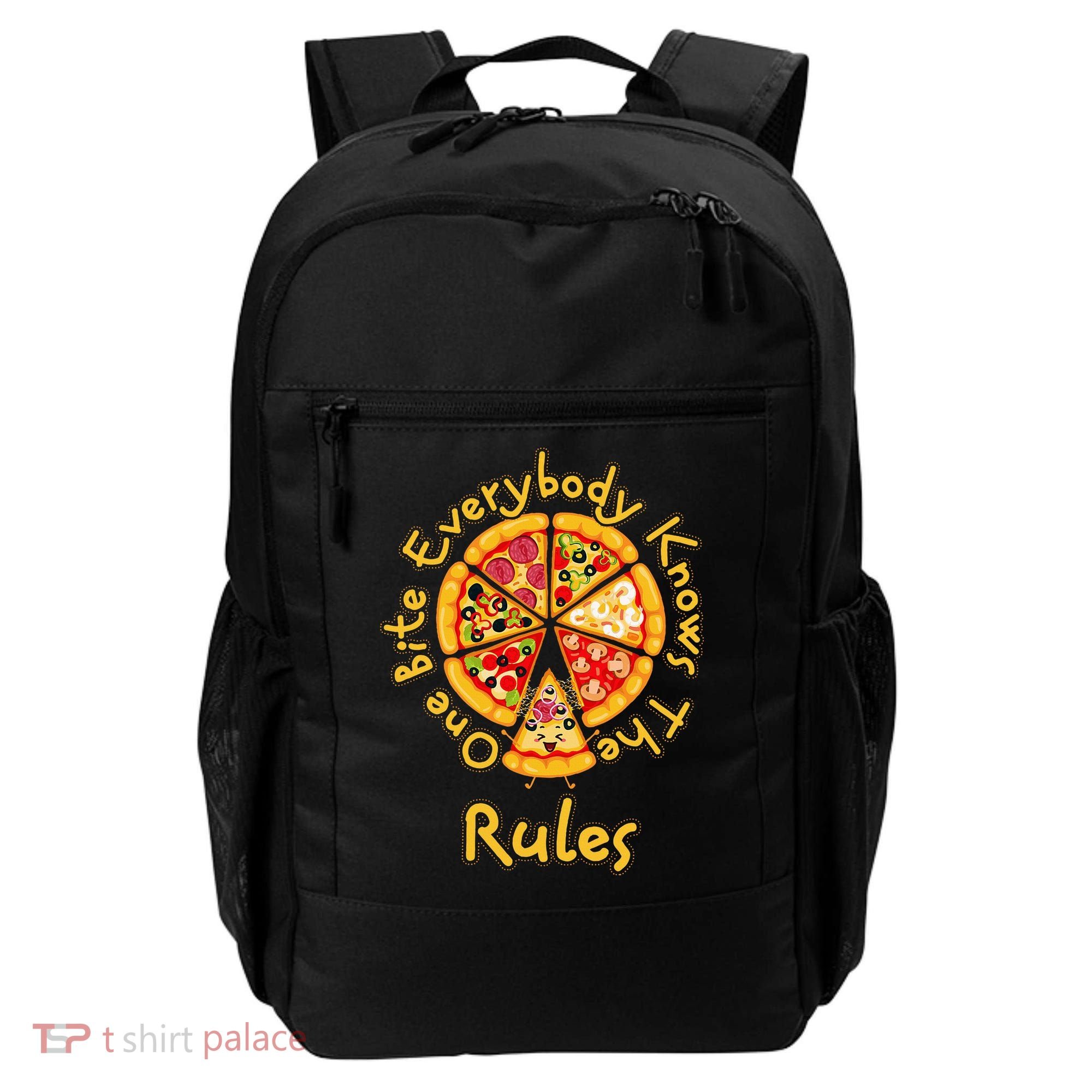 Funny 1 One Bite Everybody Knows Rules Pizza Food Lover Backpack