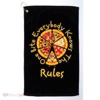 Funny 1 One Bite Everybody Knows Rules Pizza Food Lover Golf Towel thumb 0