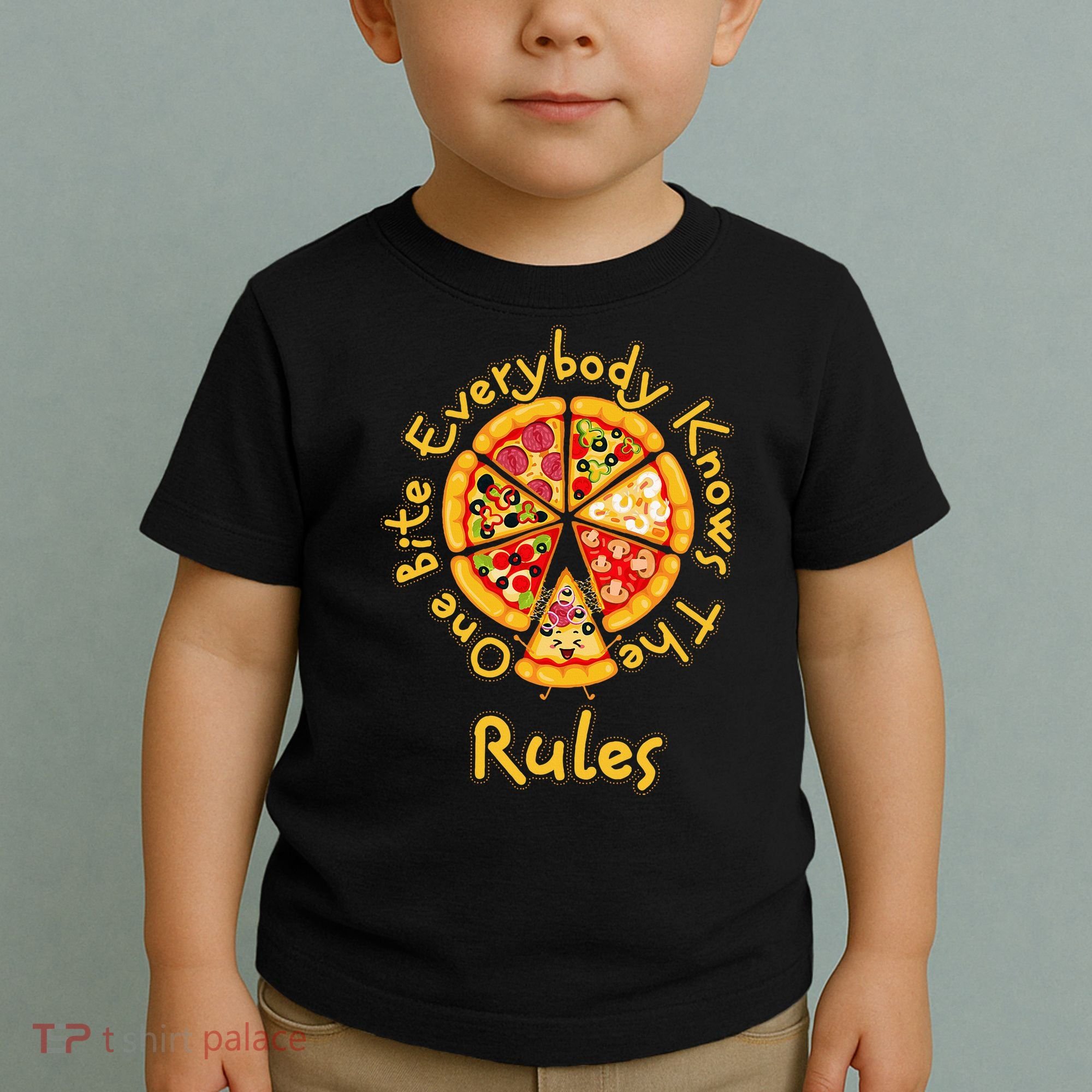 Funny 1 One Bite Everybody Knows Rules Pizza Food Lover Toddler T-Shirt