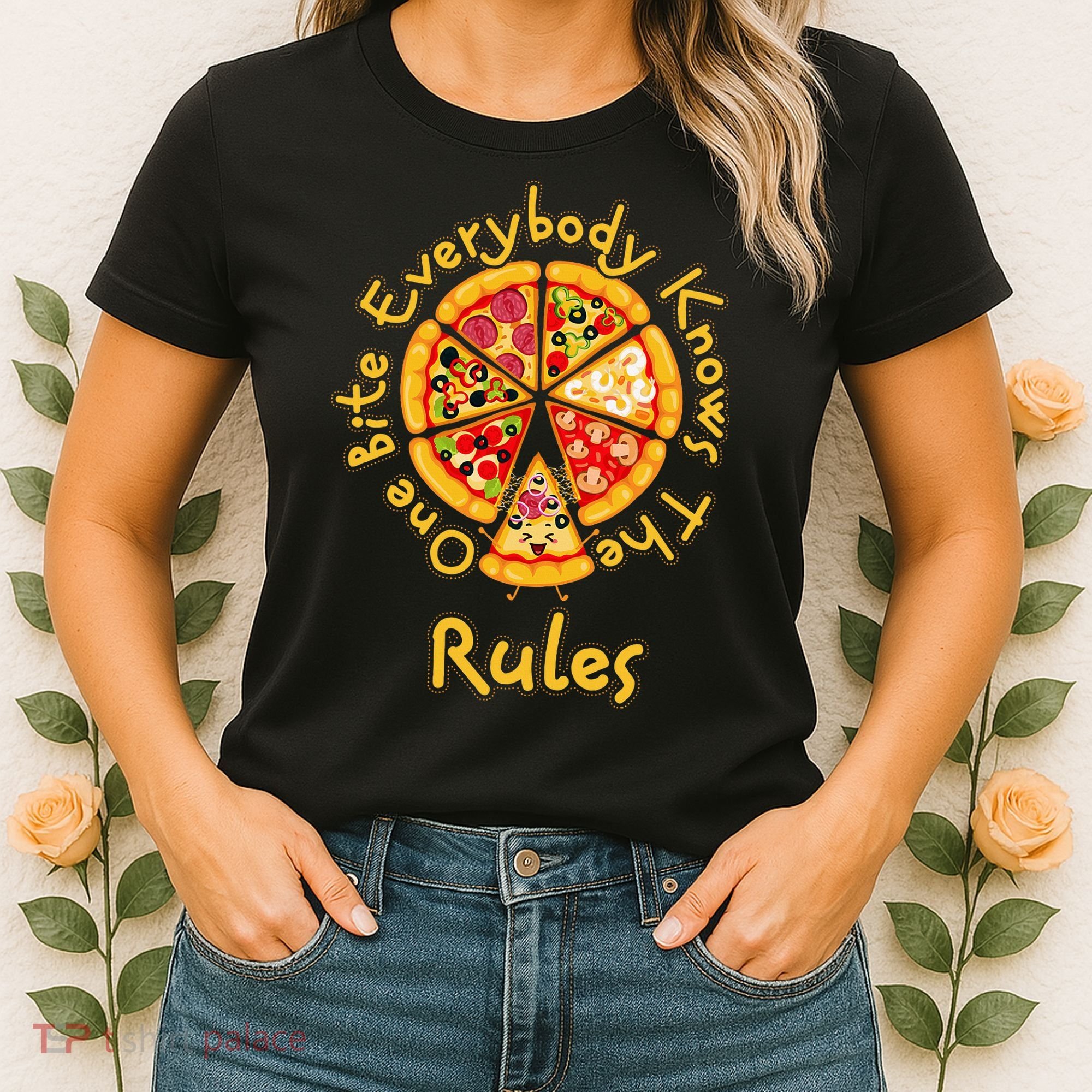 Funny 1 One Bite Everybody Knows Rules Pizza Food Lover Women's T-Shirt