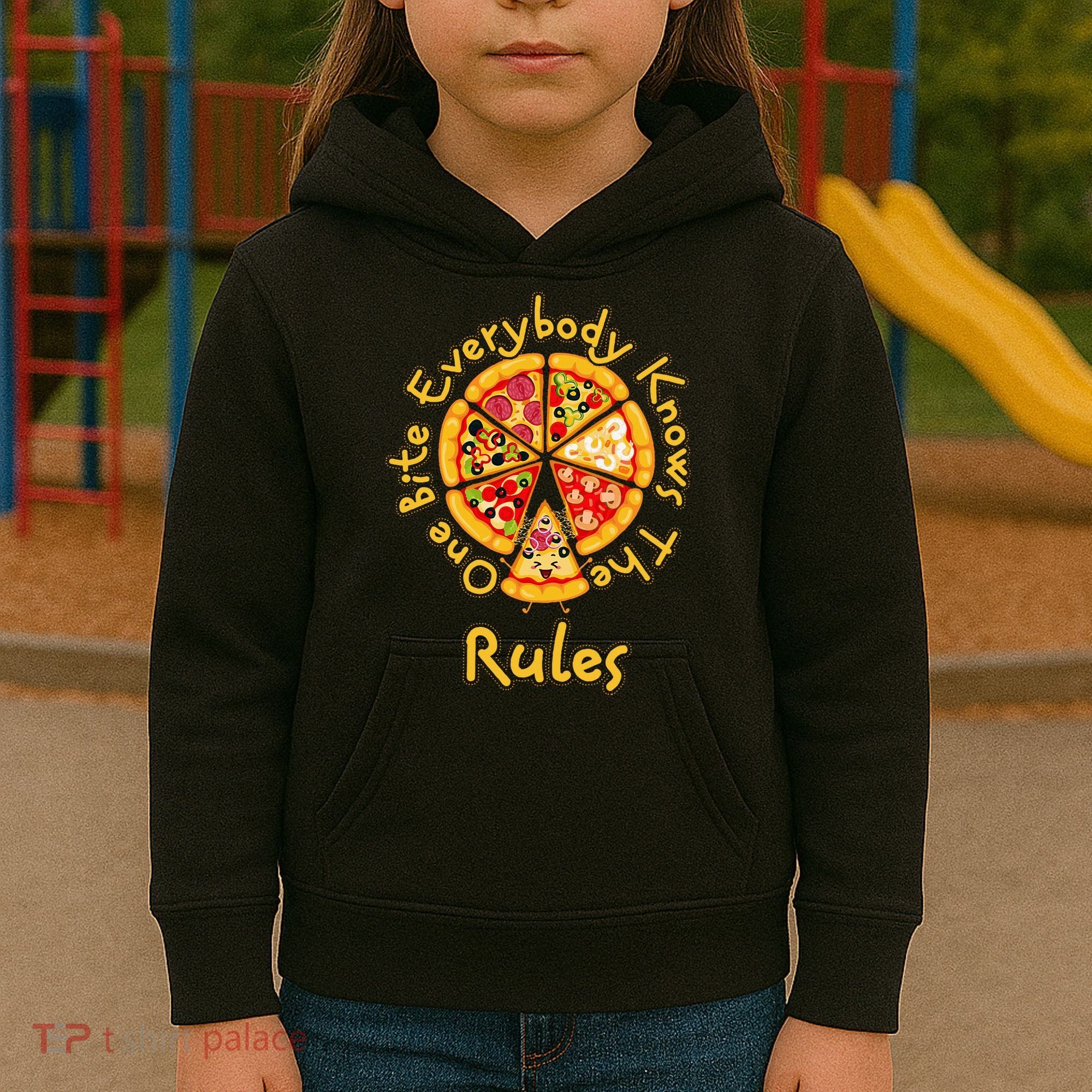 Funny 1 One Bite Everybody Knows Rules Pizza Food Lover Kids Hoodie