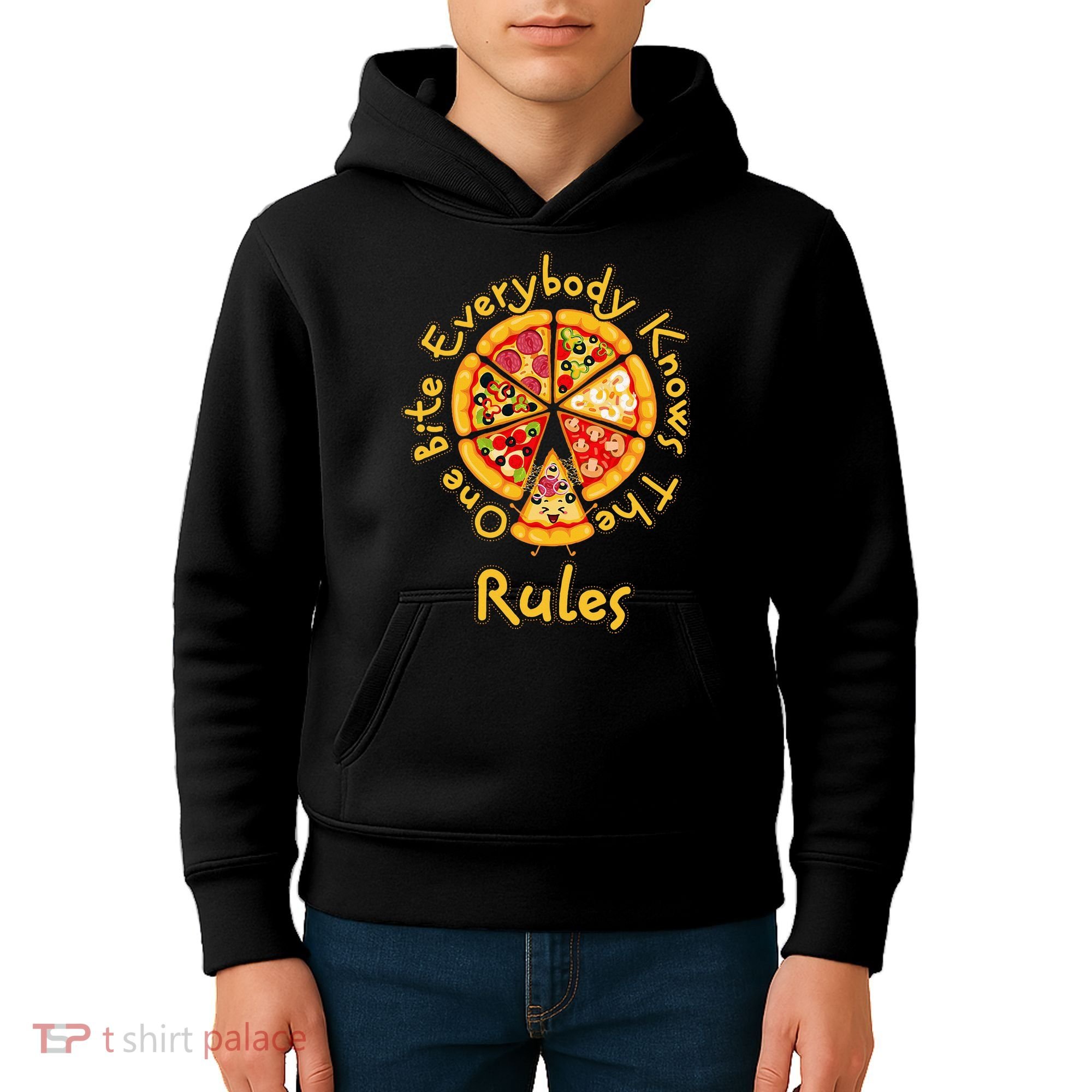 Funny 1 One Bite Everybody Knows Rules Pizza Food Lover Kids Hoodie