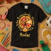 Funny 1 One Bite Everybody Knows Rules Pizza Food Lover Kids T-Shirt thumb 3