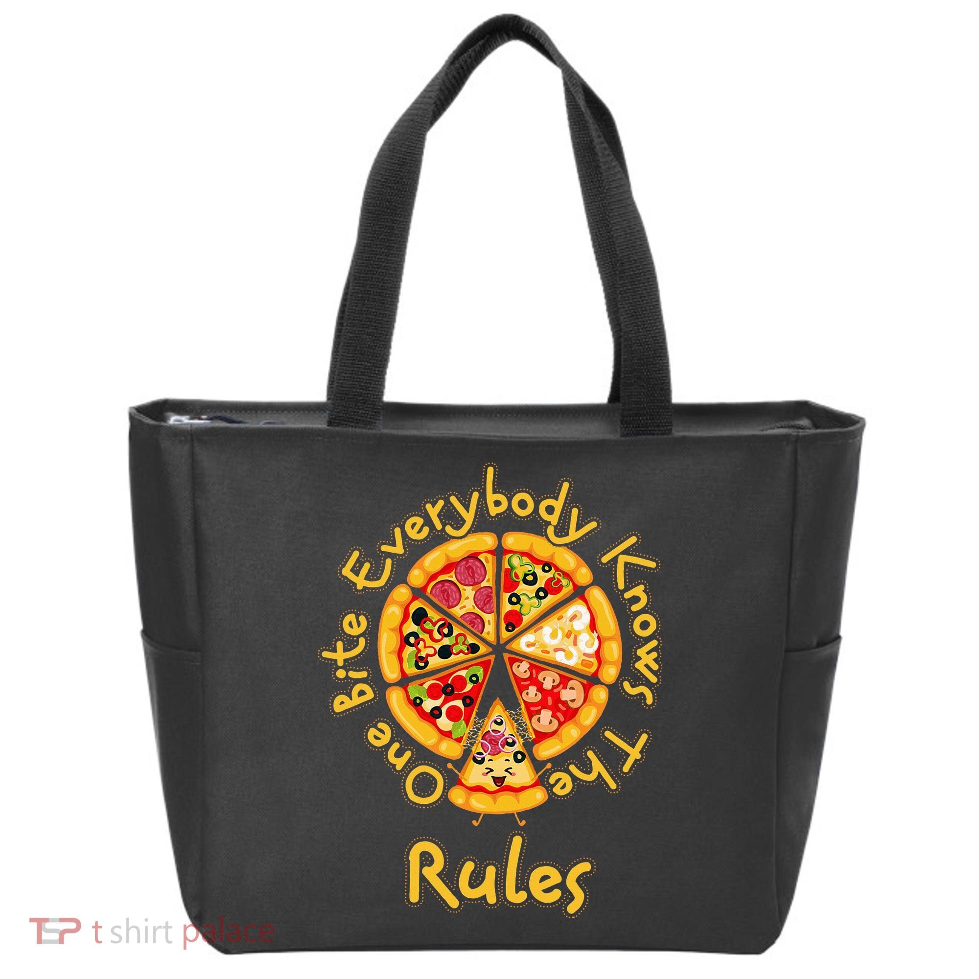 Funny 1 One Bite Everybody Knows Rules Pizza Food Lover Tote Bag