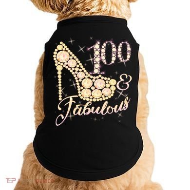 Fabulous & 100 Sparkly Heel 100th Birthday Doggie Tank