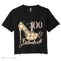 Fabulous & 100 Sparkly Heel 100th Birthday Women's Crop Top Tee thumb 0