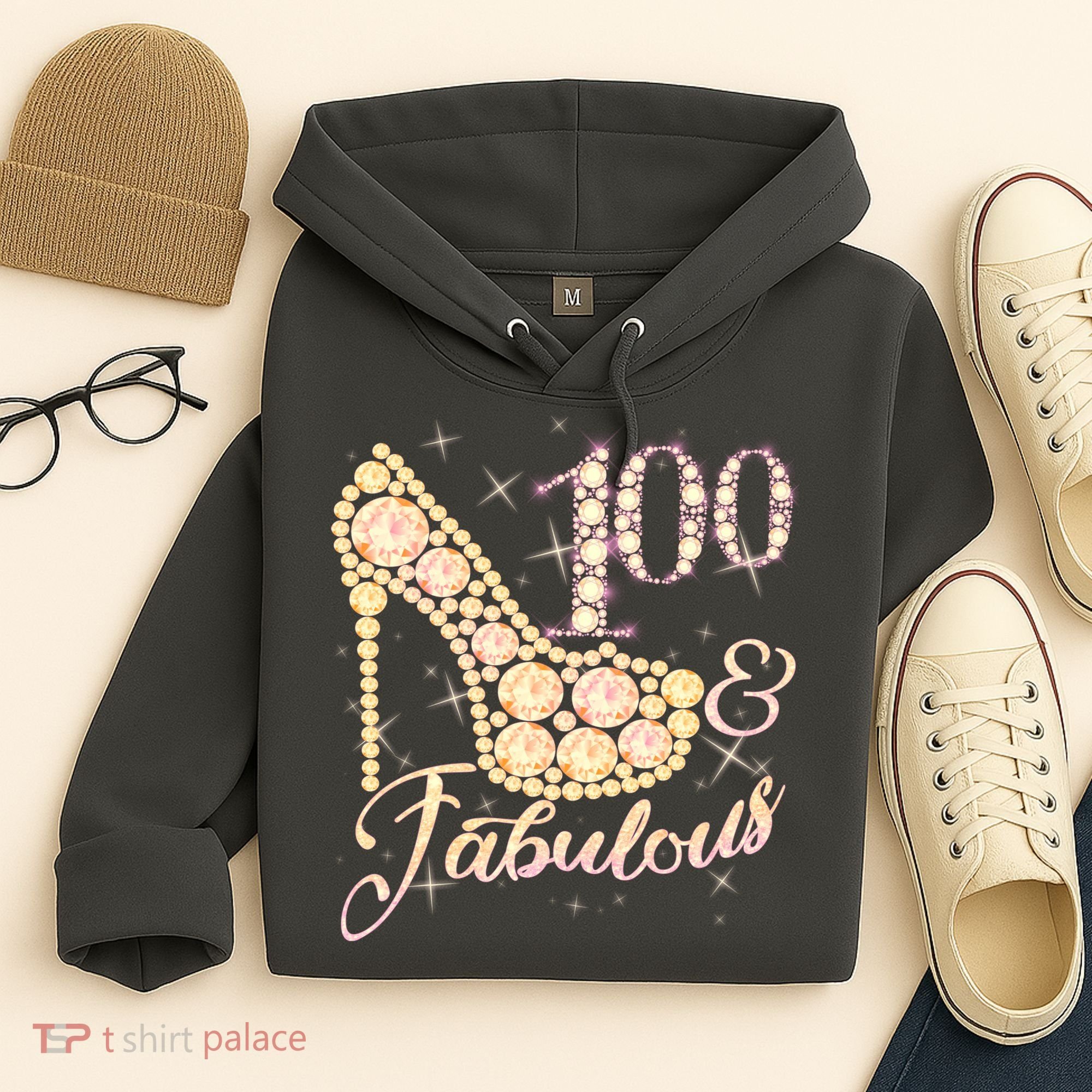 Fabulous & 100 Sparkly Heel 100th Birthday Hoodie