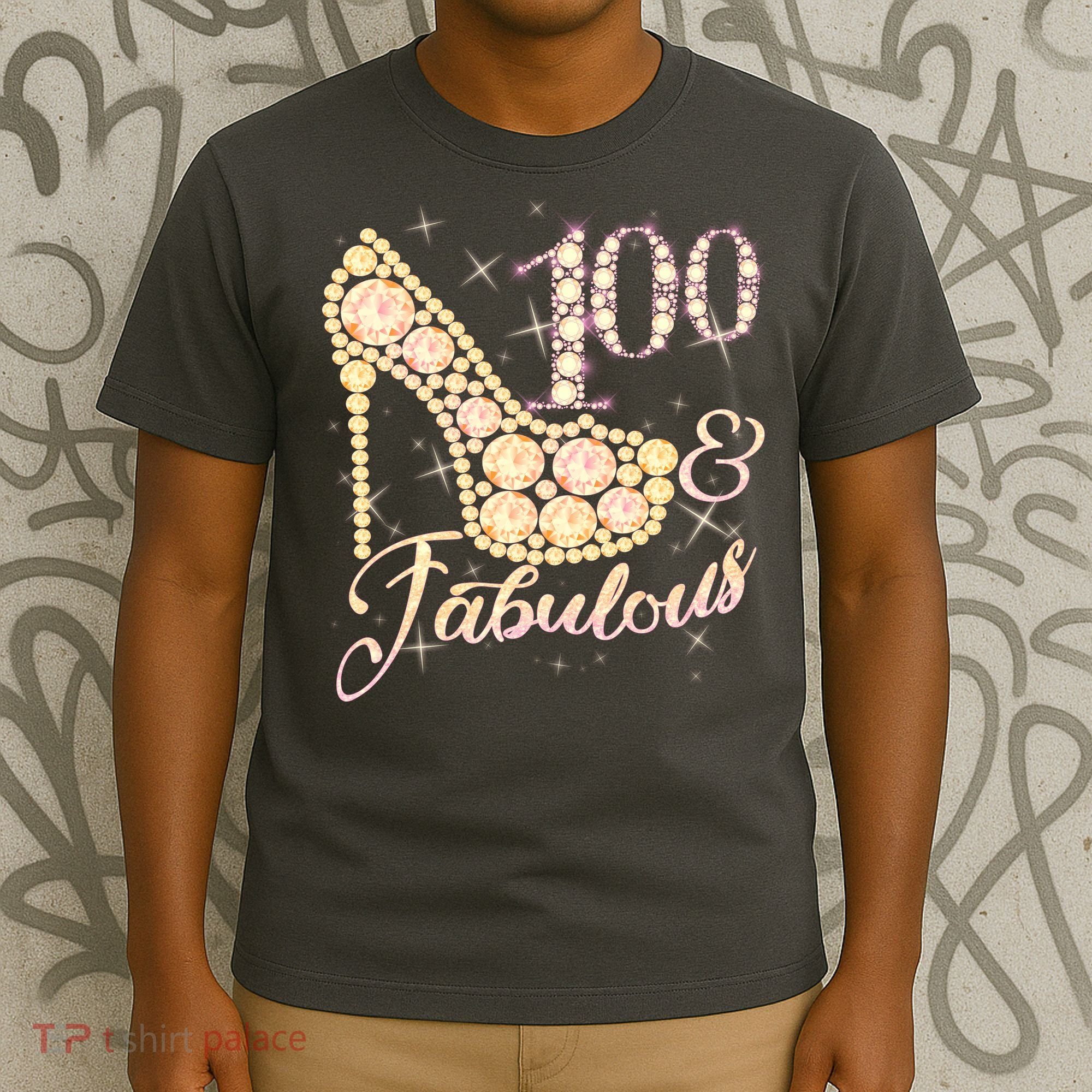 Fabulous & 100 Sparkly Heel 100th Birthday T-Shirt