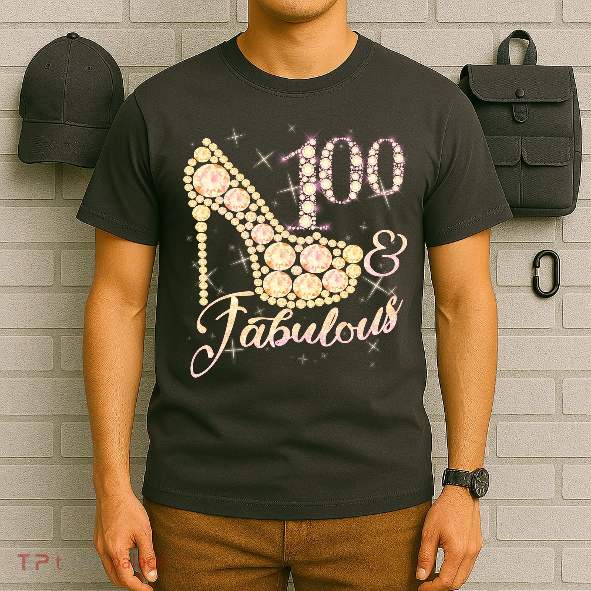 Fabulous & 100 Sparkly Heel 100th Birthday T-Shirt