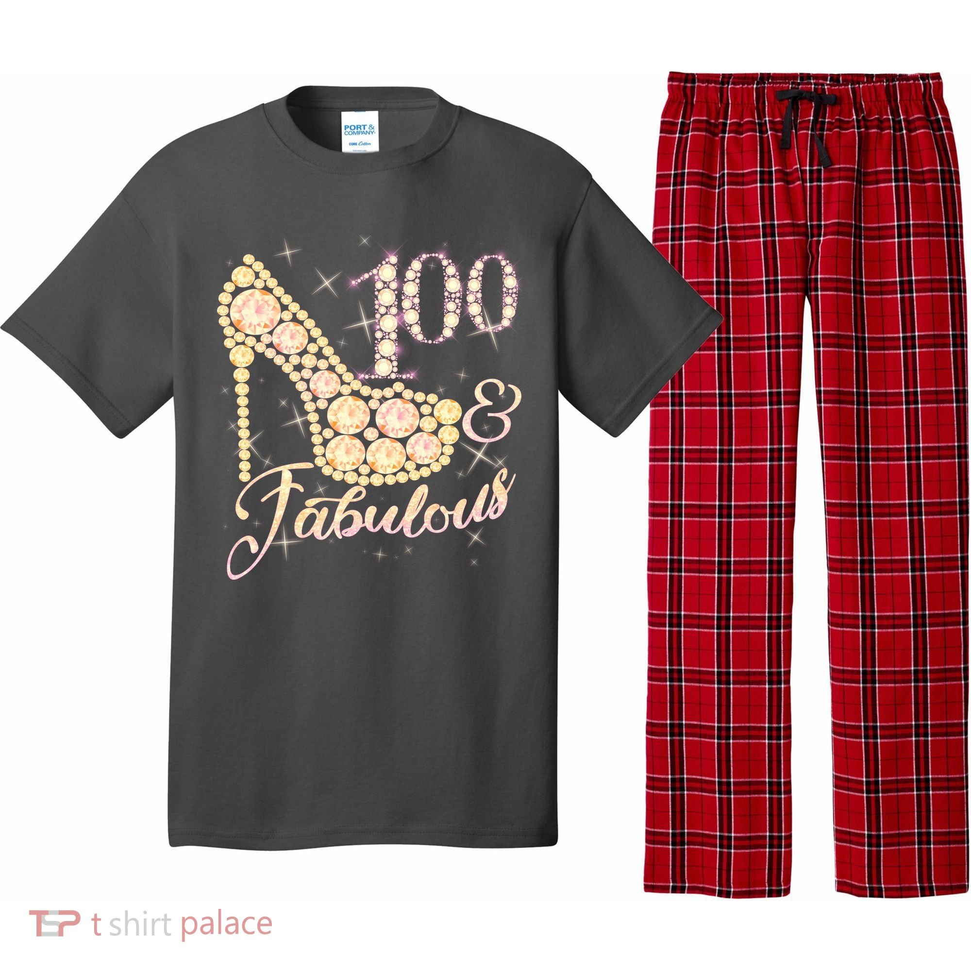 Fabulous & 100 Sparkly Heel 100th Birthday Pajama Set