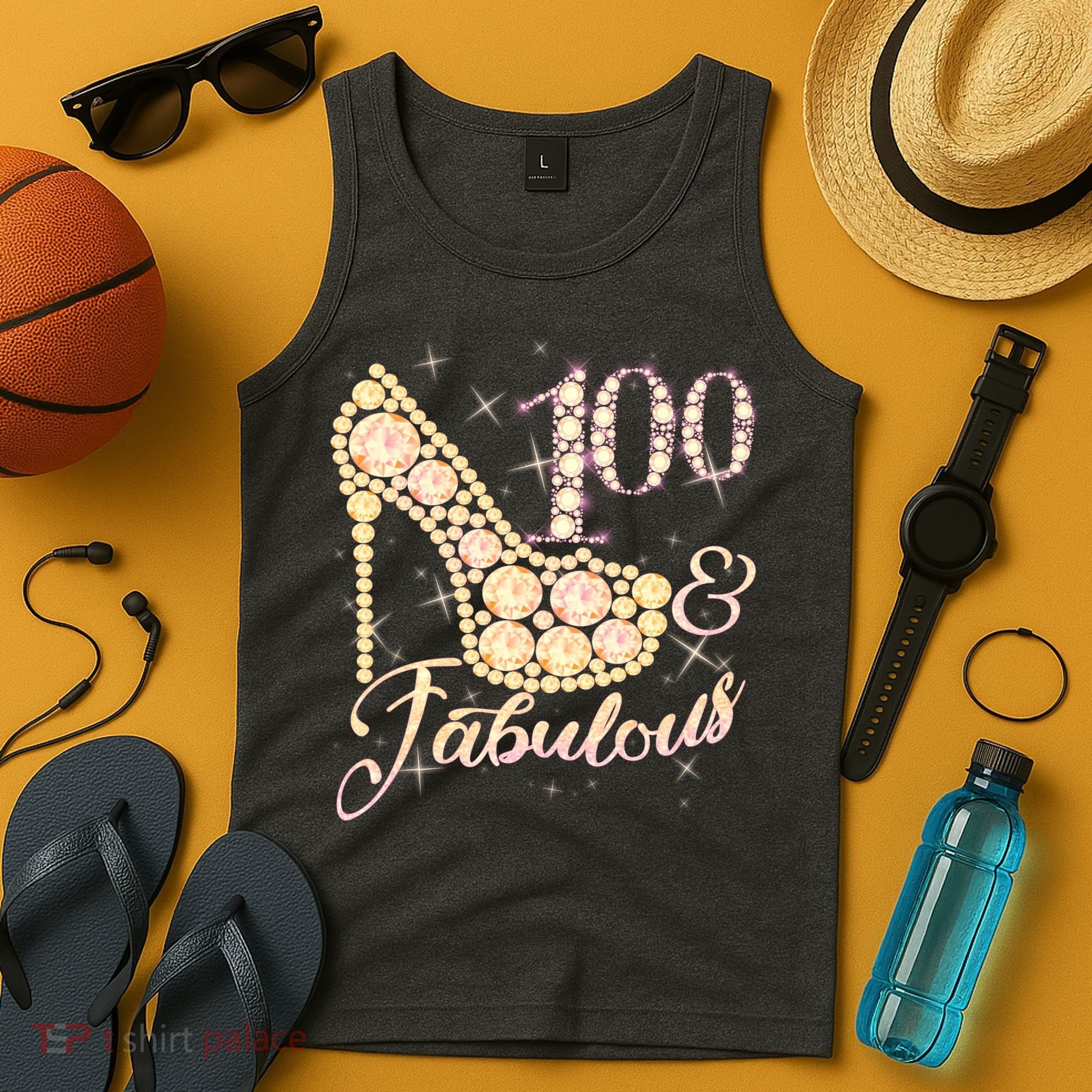 Fabulous & 100 Sparkly Heel 100th Birthday Tank Top