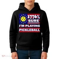 Funny 1776 Sure IM Playing Pickleball Kids Hoodie thumb 4