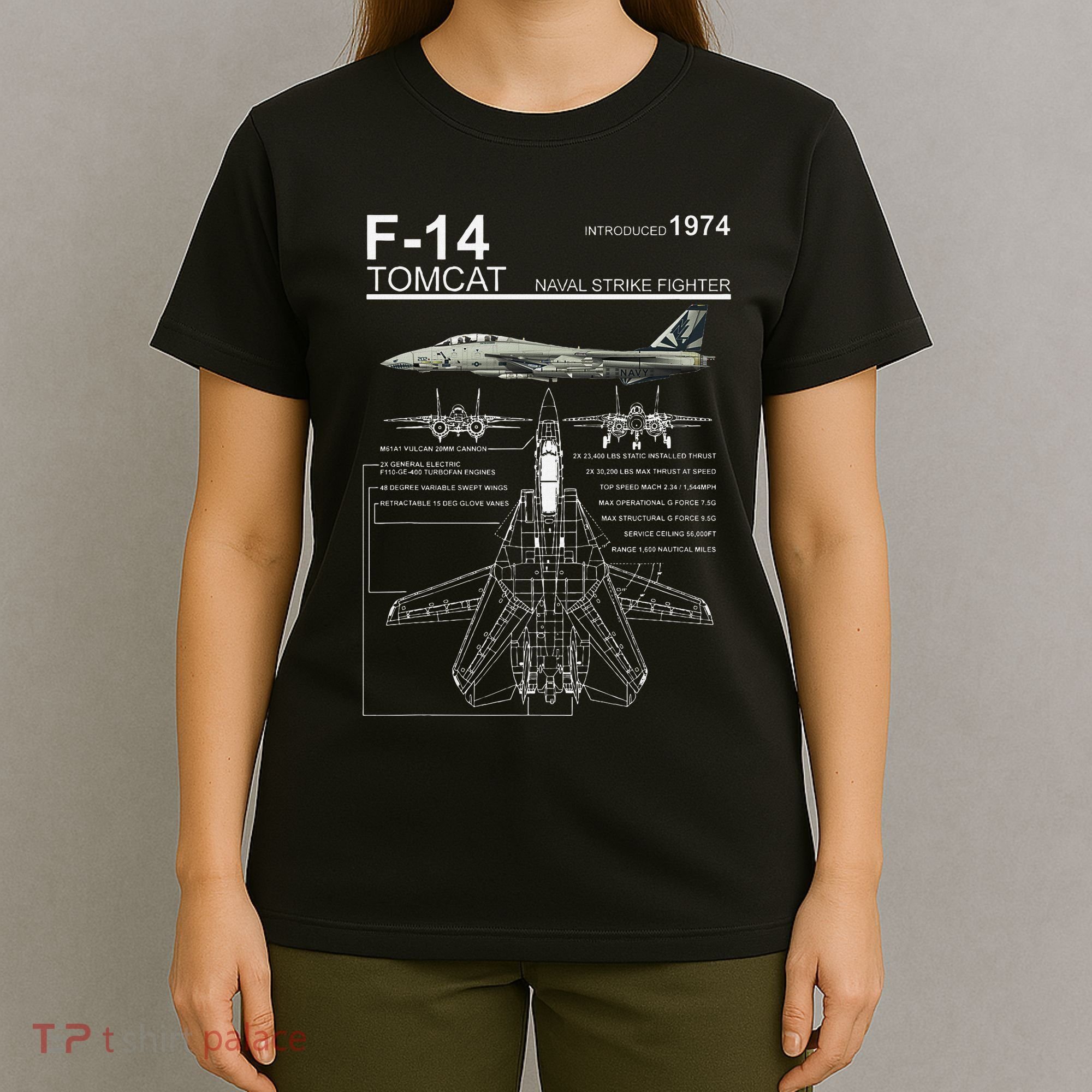 F 14 Tomcat Fighter Jet Diagram Graphic T-Shirt