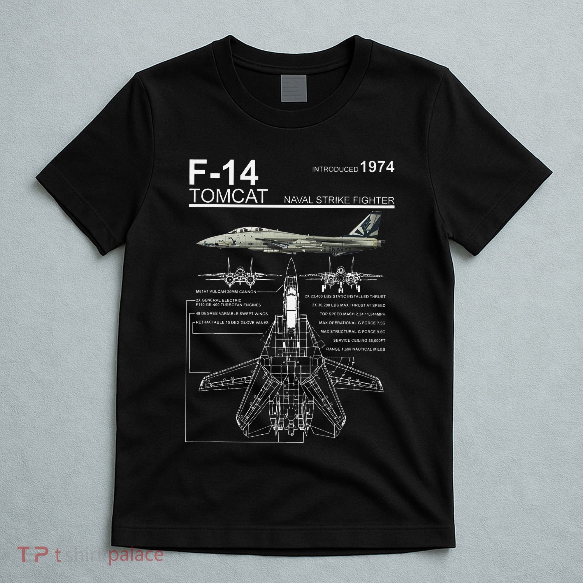 F 14 Tomcat Fighter Jet Diagram Graphic T-Shirt