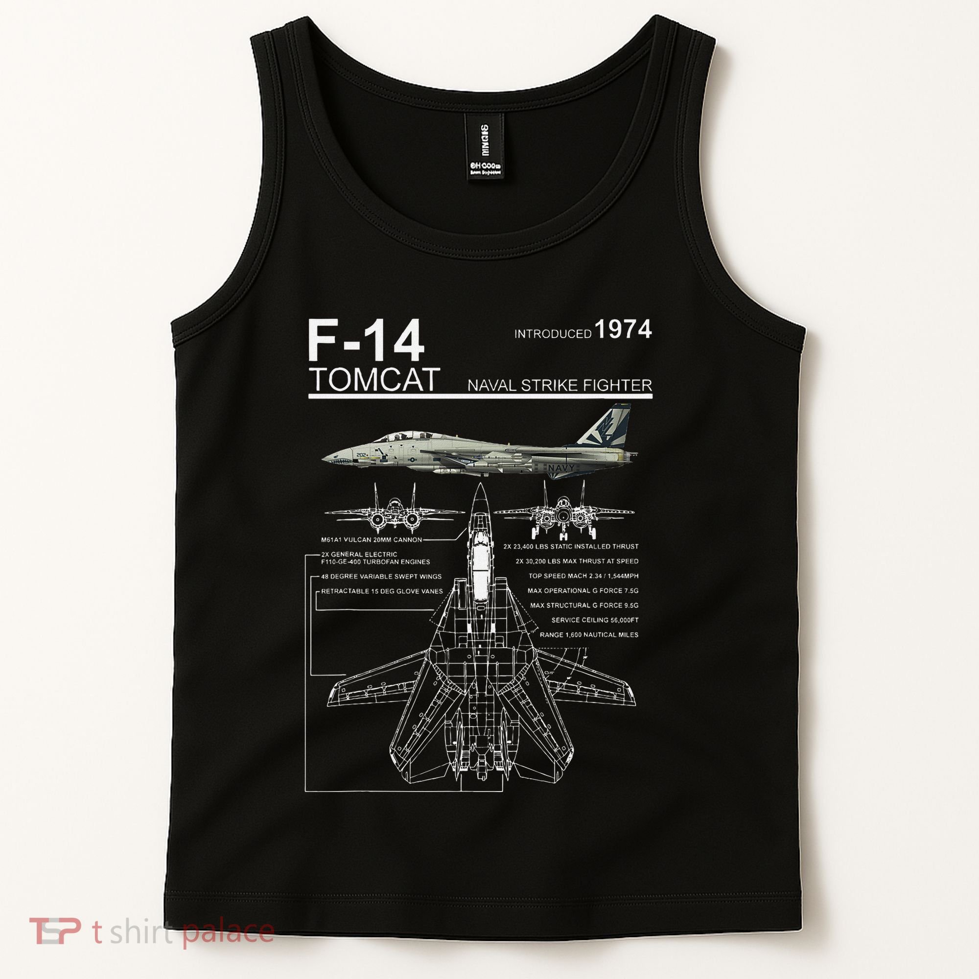 F 14 Tomcat Fighter Jet Diagram Graphic Tank Top