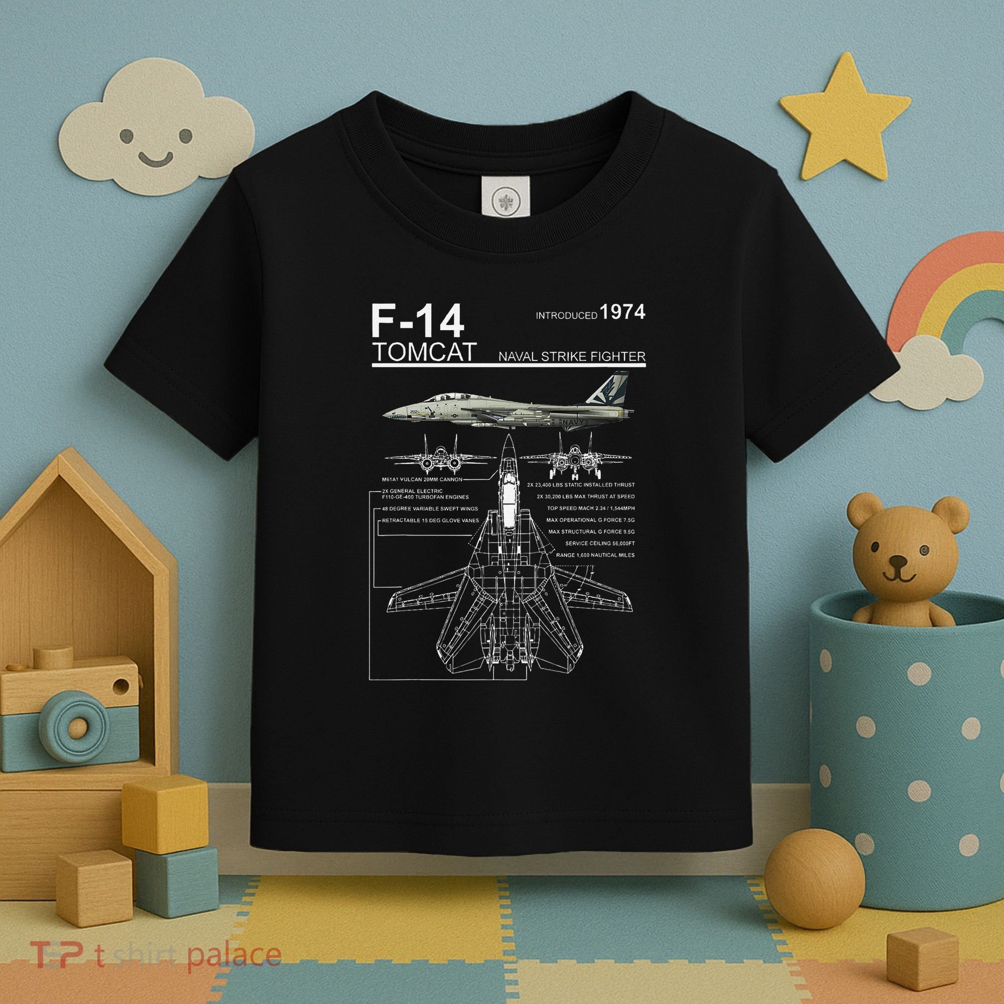 F 14 Tomcat Fighter Jet Diagram Graphic Toddler T-Shirt