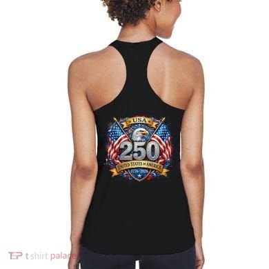 Freedom 250th Anniversary Birthday America USA Eagle Front And Back Women's Tank Top back