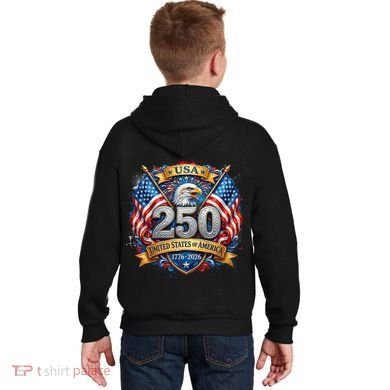 Freedom 250th Anniversary Birthday America USA Eagle Front And Back Kids Hoodie back