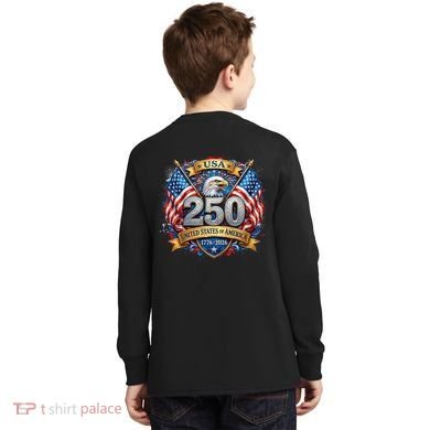 Freedom 250th Anniversary Birthday America USA Eagle Front And Back Kids Long Sleeve Shirt back