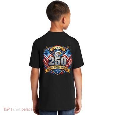 Freedom 250th Anniversary Birthday America USA Eagle Front And Back Kids T-Shirt back