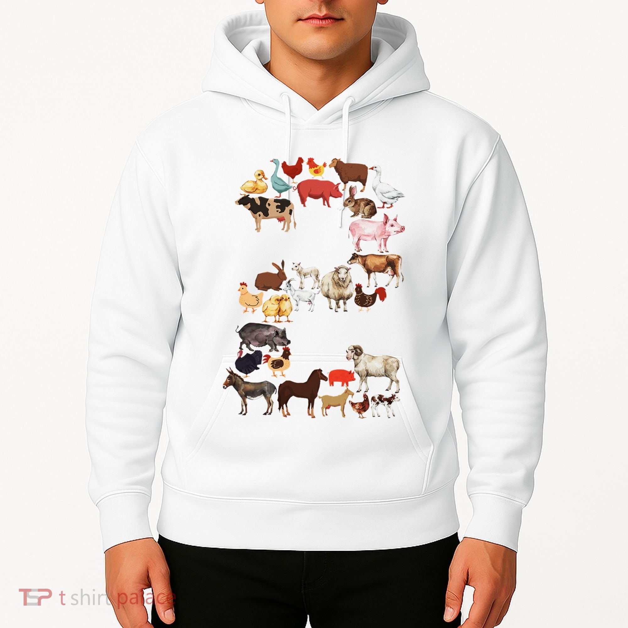 Fun 2nd Birthday Farm Animals Themed 2 Year Old Bday Hoodie