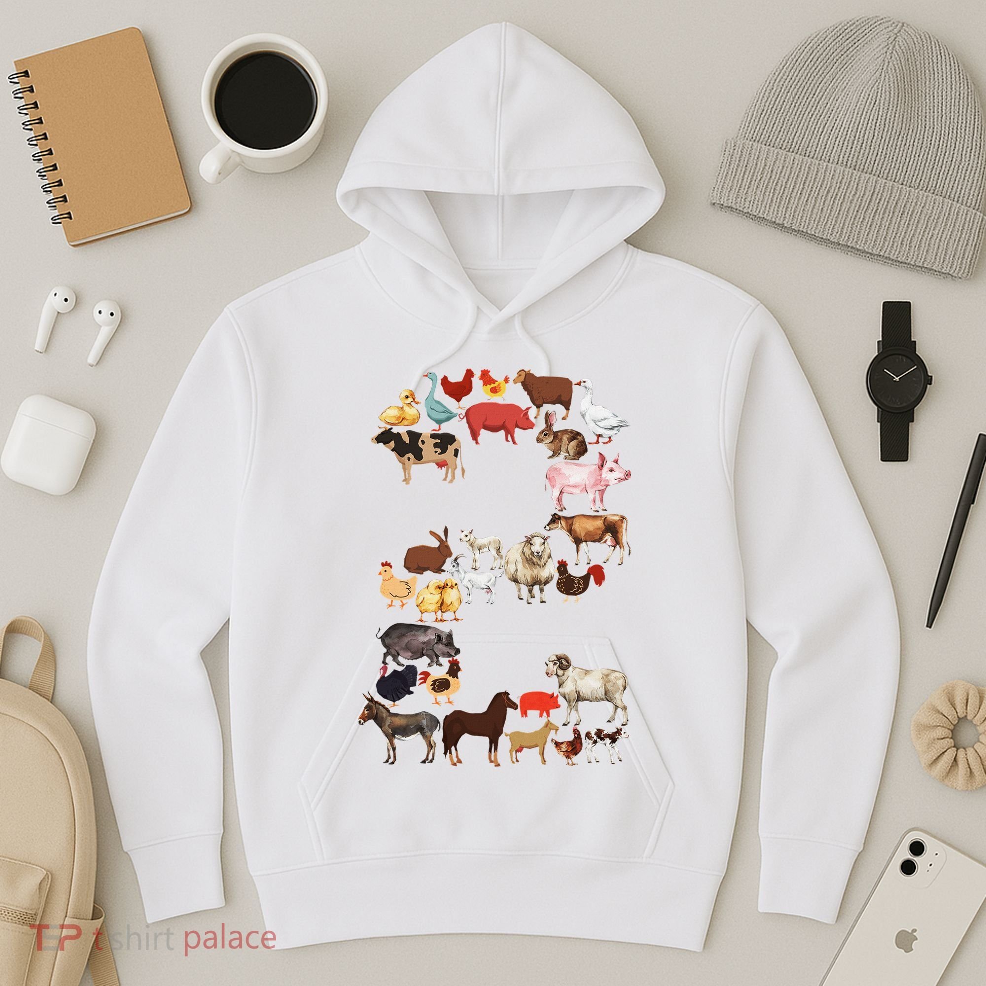 Fun 2nd Birthday Farm Animals Themed 2 Year Old Bday Hoodie