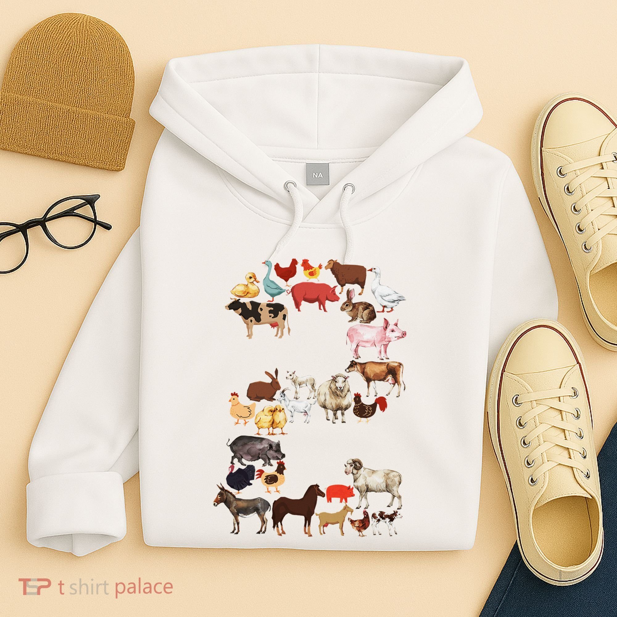 Fun 2nd Birthday Farm Animals Themed 2 Year Old Bday Hoodie
