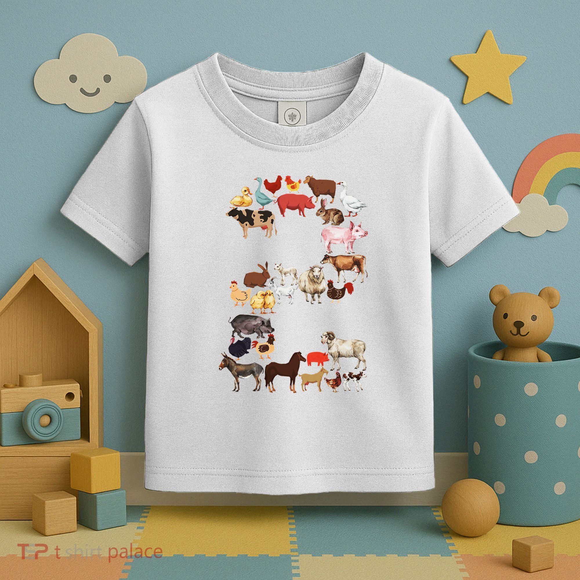 Fun 2nd Birthday Farm Animals Themed 2 Year Old Bday Toddler T-Shirt