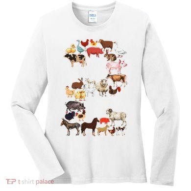 Fun 2nd Birthday Farm Animals Themed 2 Year Old Bday Women's Long Sleeve Shirt