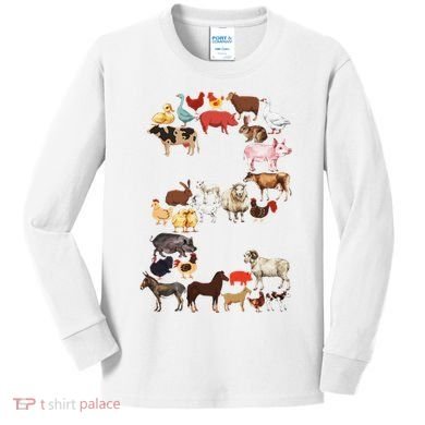Fun 2nd Birthday Farm Animals Themed 2 Year Old Bday Kids Long Sleeve Shirt