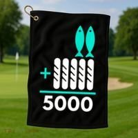 Funny 2 Fish +5 Loaves = 5000/5 Loaves And 2 Fish Gift Golf Towel thumb 1