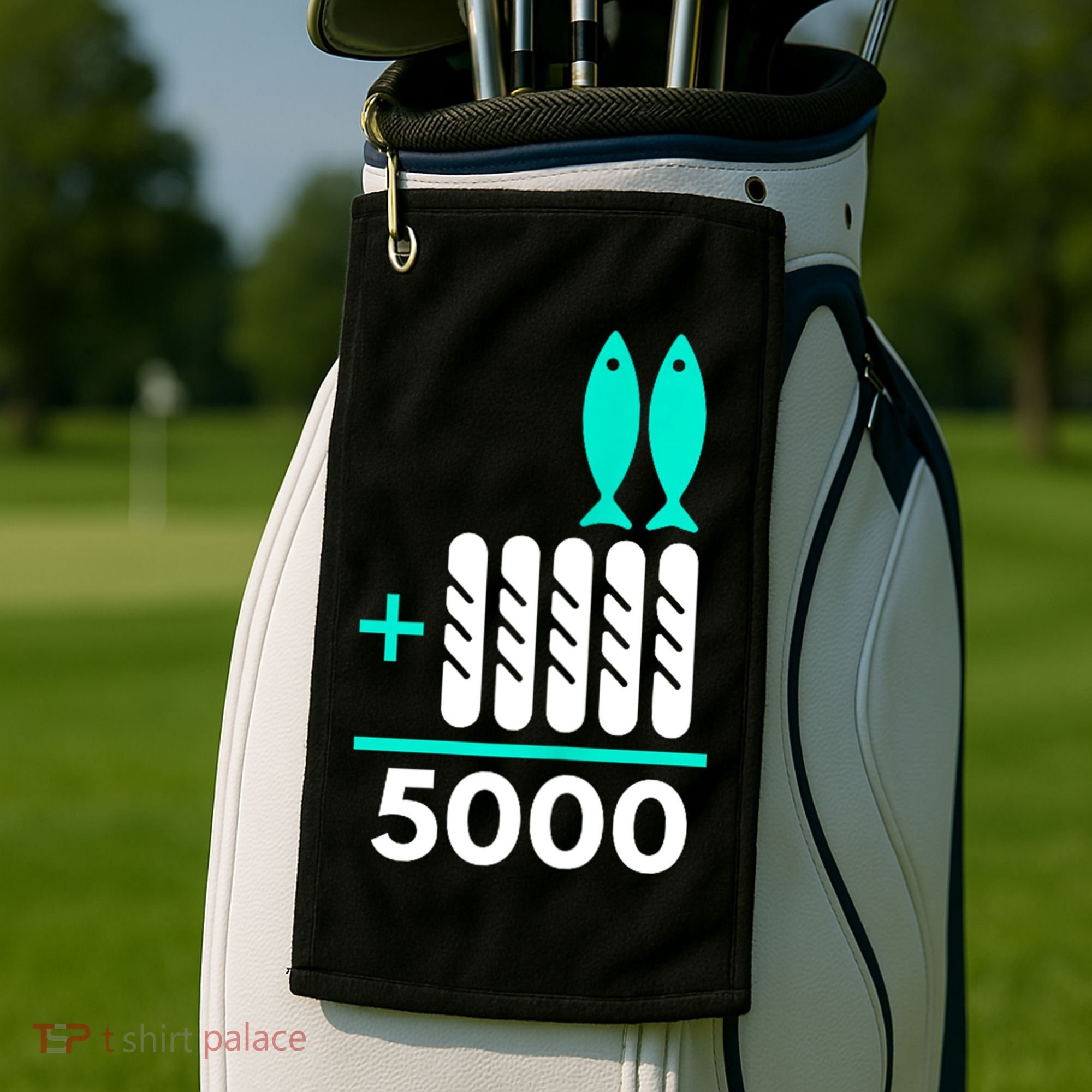 Funny 2 Fish +5 Loaves = 5000/5 Loaves And 2 Fish Gift Golf Towel