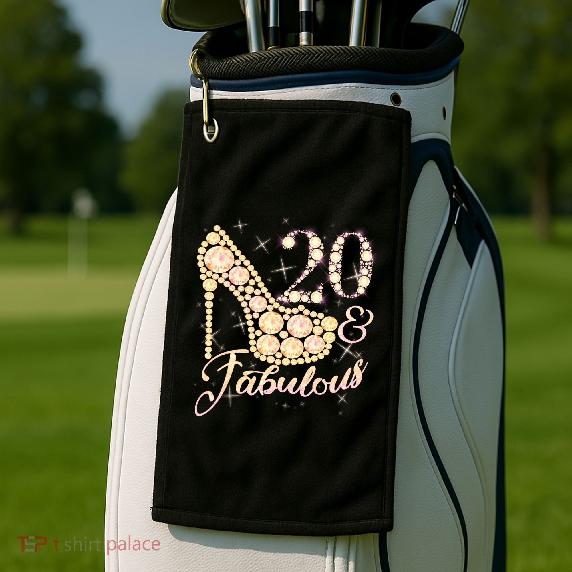 Fabulous & 20 Sparkly Heel 20th Birthday Golf Towel