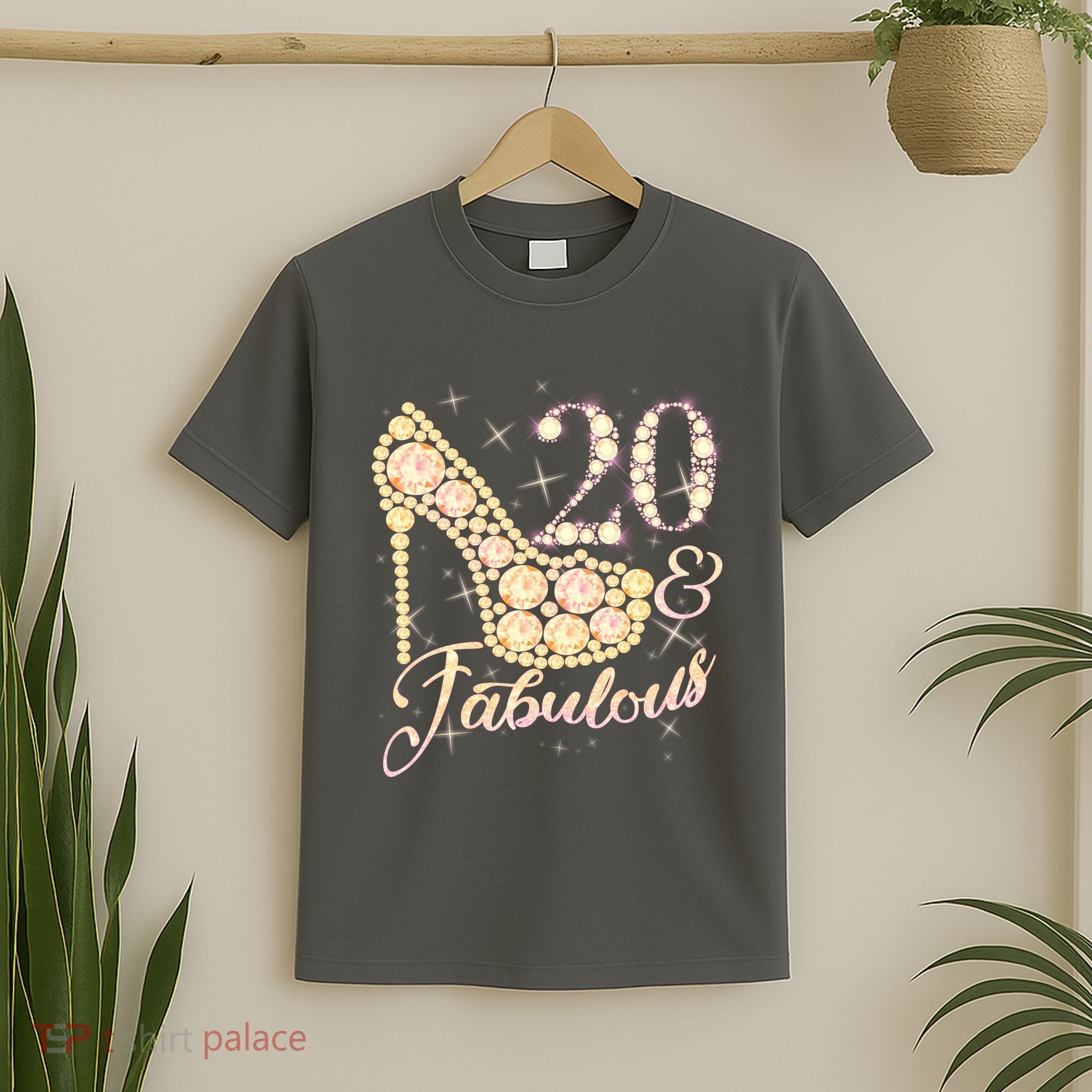 Fabulous & 20 Sparkly Heel 20th Birthday T-Shirt